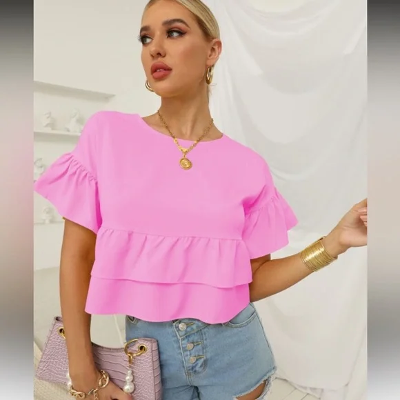 Pink Ruffle Sleeve Top - Picture 1 of 4